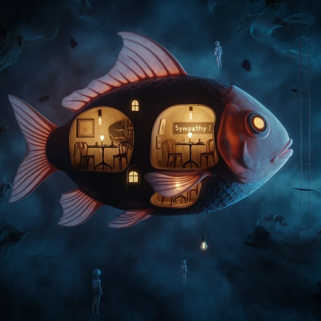 Ethereal Fish Structure in Whimsical Dreamscapes