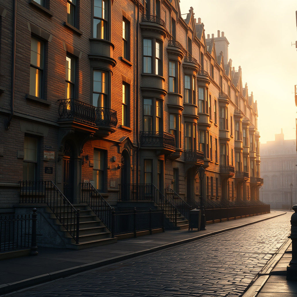 Glasgow Tenement Houses in Golden Hour Light