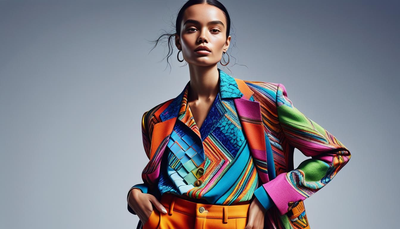 Modern Woman in Colorful Outfit: Photorealistic Portrait