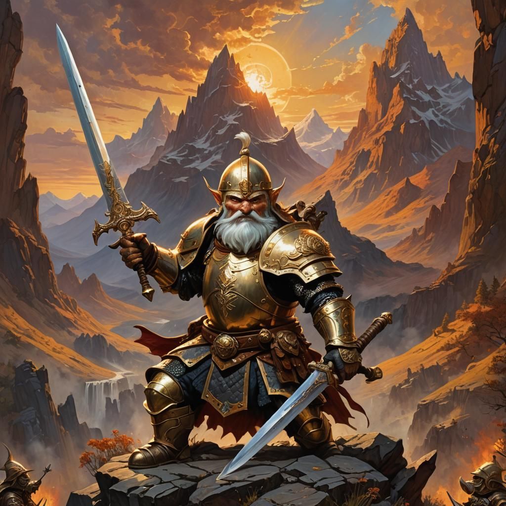 Gnome Paladin in Frazetta-Inspired Fantasy Art