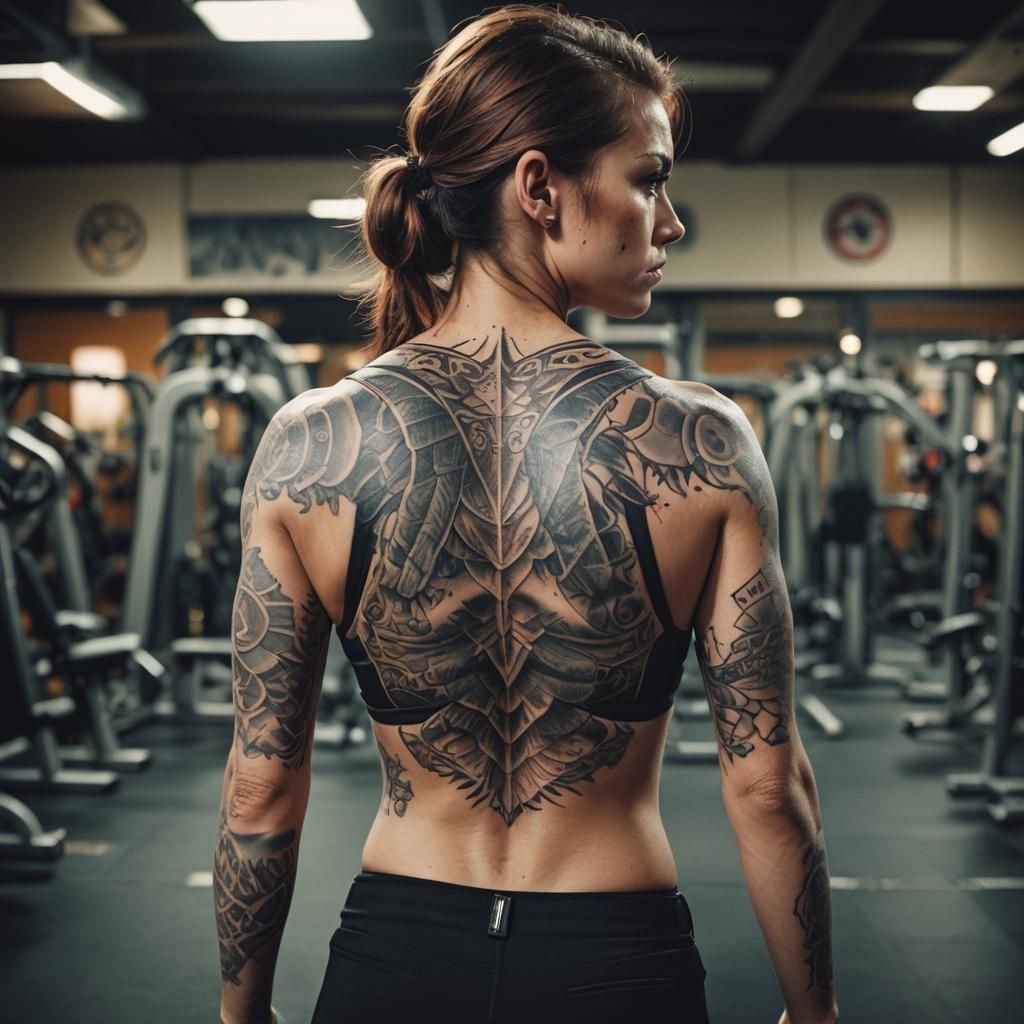 Cinematic Gym Body with Tattoo in Film Style