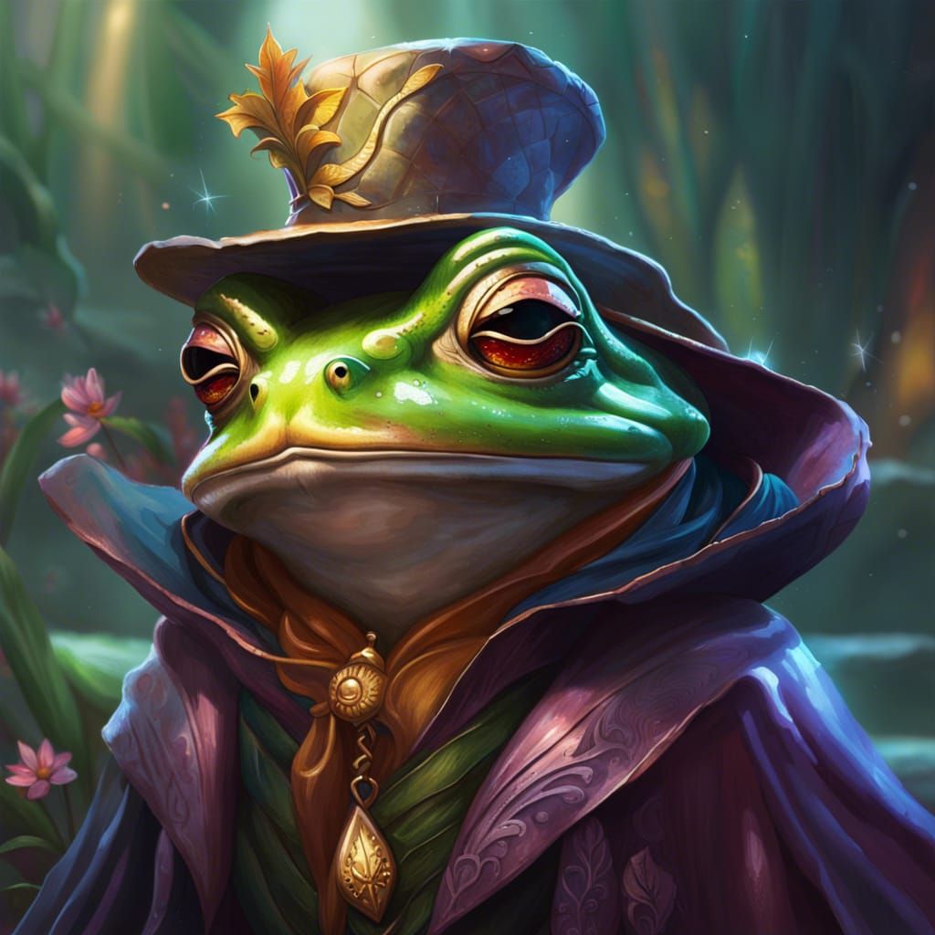 Fairytale Frog Wizard Portrait in Triadic Colors