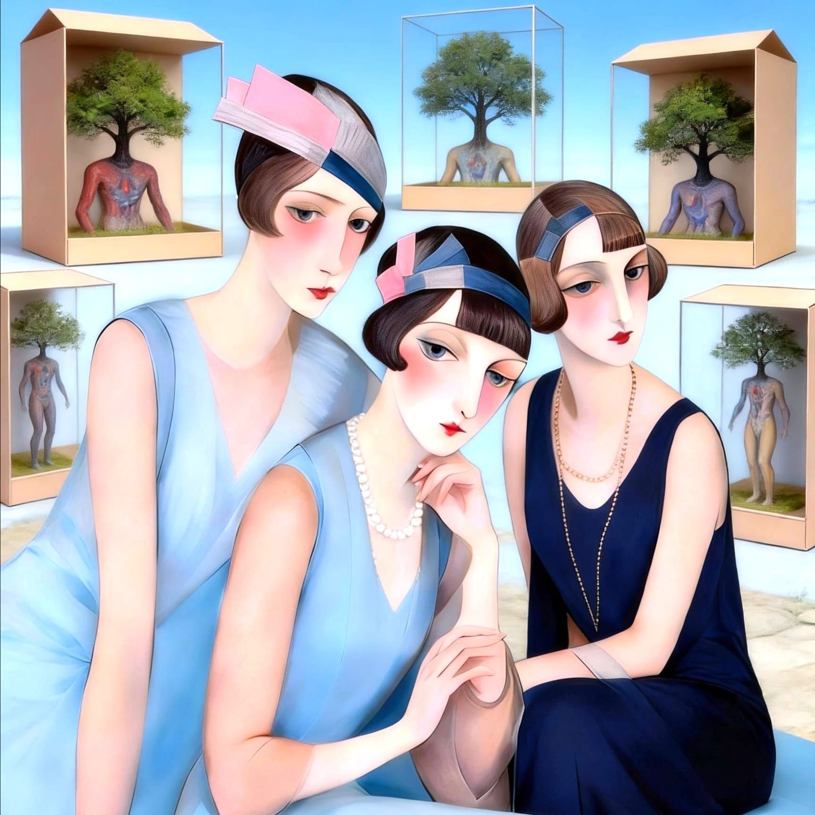 1920s Flappers in Pastel Hues Holding Magical Book