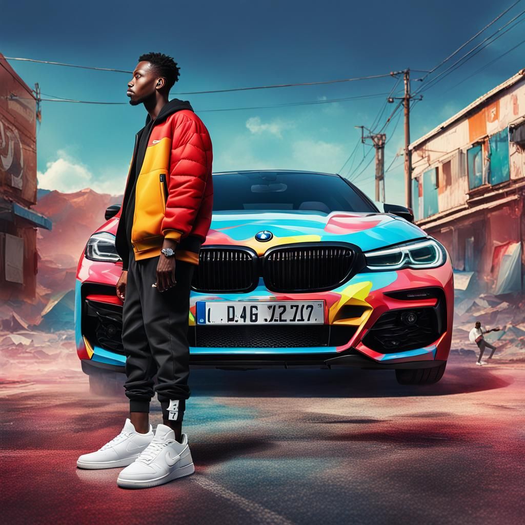 Black Man and BMW: Realistic Hyperdetailed Photography