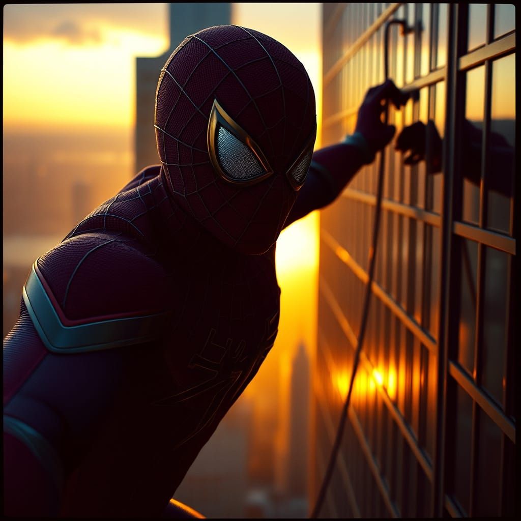 Spider-Man Climbs Skyscraper at Sunset: Cinematic Live-Actio...
