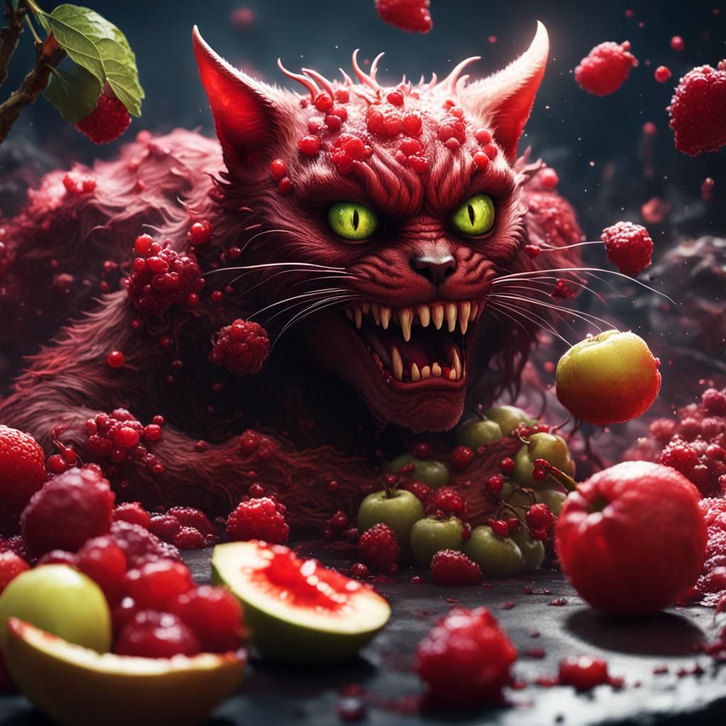 Sinister Demon Cat Feast: A Detailed Matte Painting