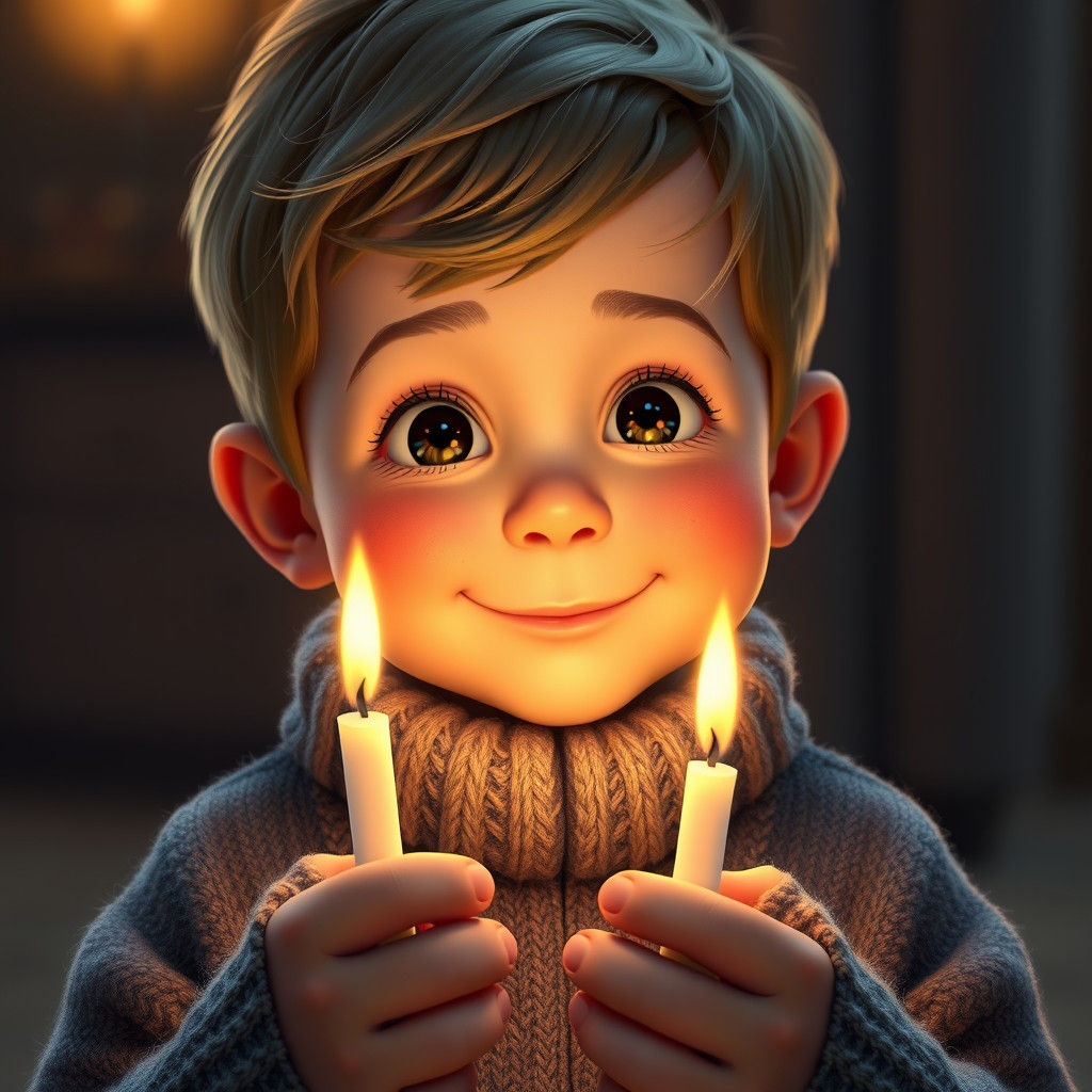 Boy with Hanukkah Candles in Photorealistic Style
