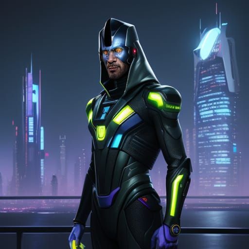 Muhammed Bafari in Futuristic City: Sci-Fi Oil Painting