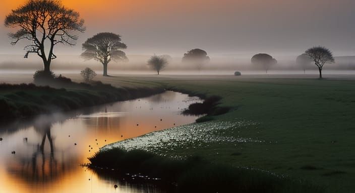 Misty Moor Landscape with Intricate Details