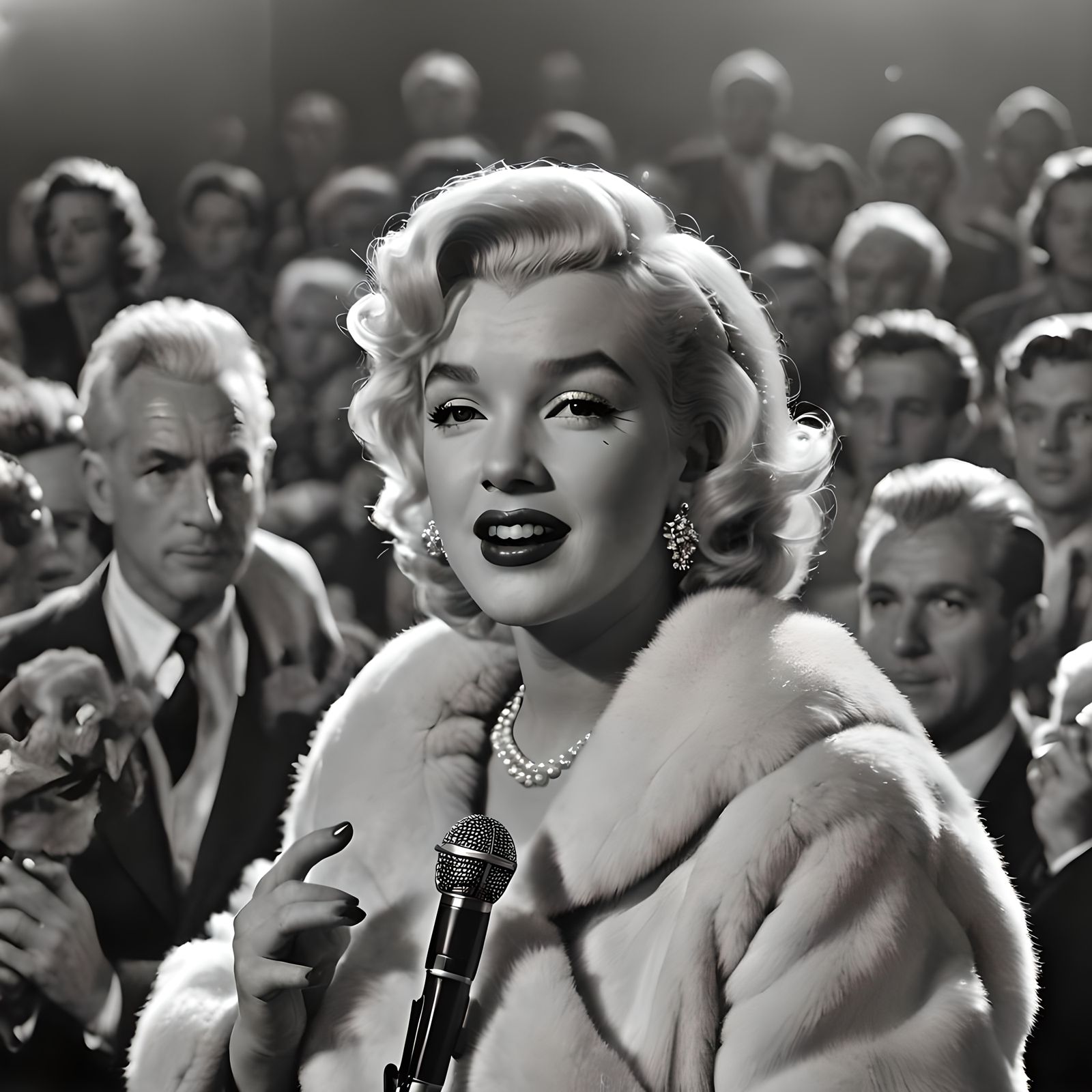 Marilyn Monroe, old Hollywood, glamour, 1940s era, beautiful, fur , high resolution,cinematic masterpiece, very visible ...