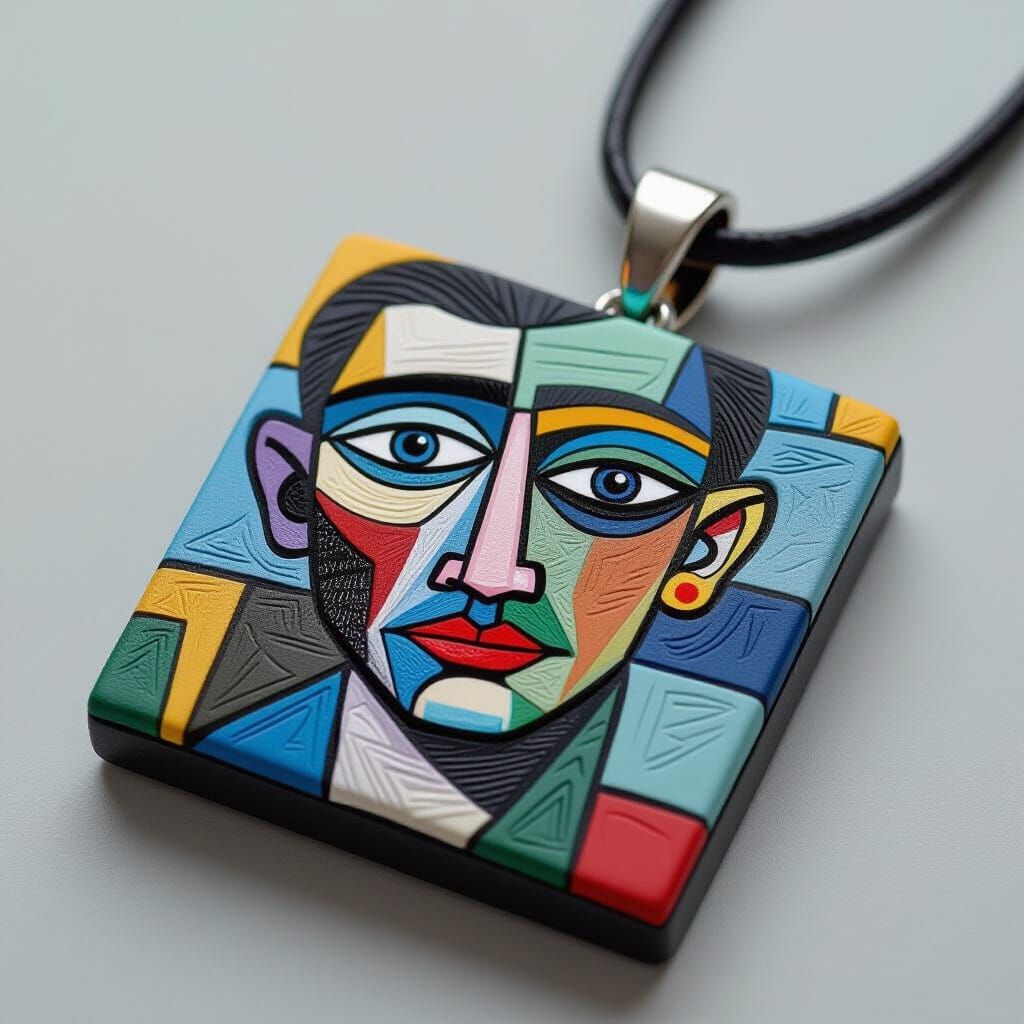 Geometric Abstract Polymer Clay Pendant in Cubist Picasso St...