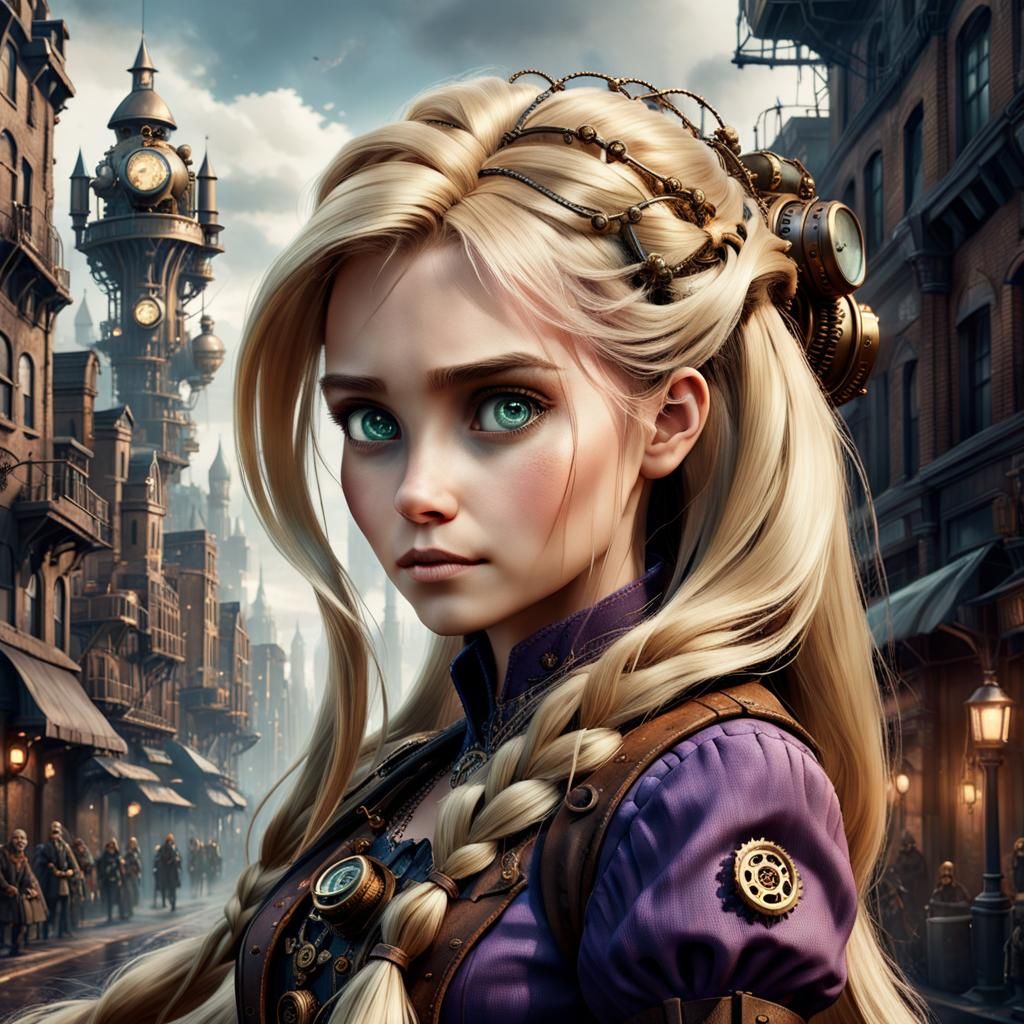 Steampunk Rapunzel Portrait in Dystopian City