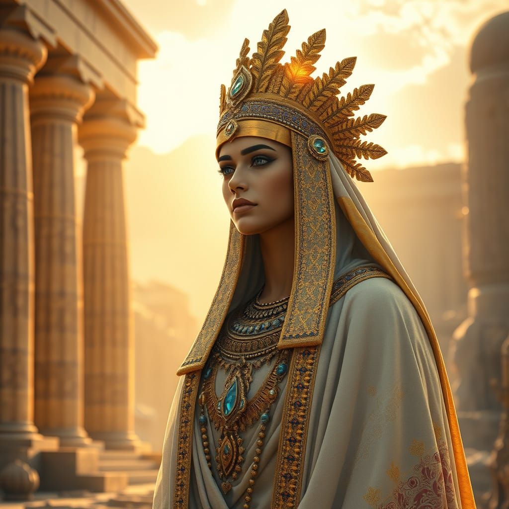Photorealistic Goddess Ishatar in Ancient Mesopotamian Templ...