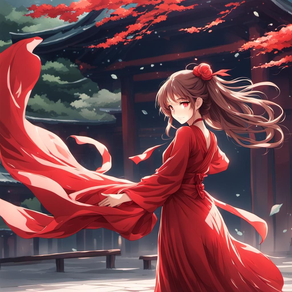 Curvy Woman in Red Dress: Anime Style