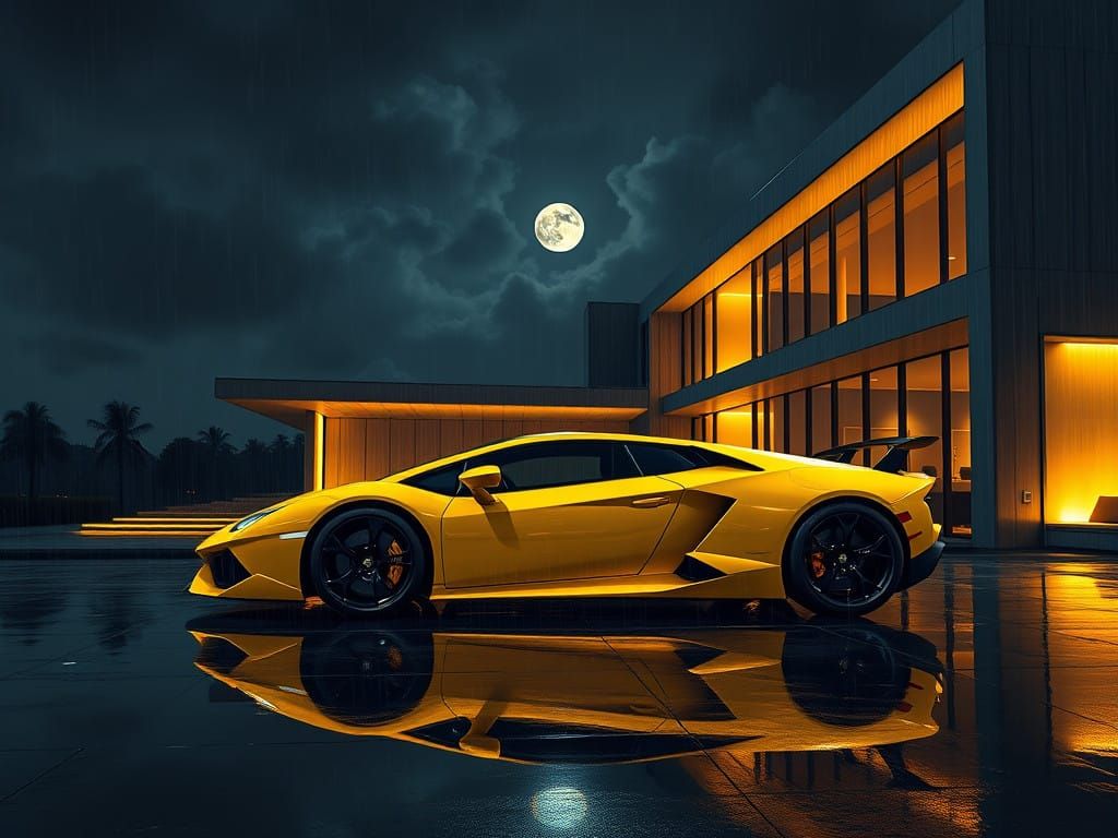 Luxury Lamborghini Aventador Illuminated at Night in Avant-G...