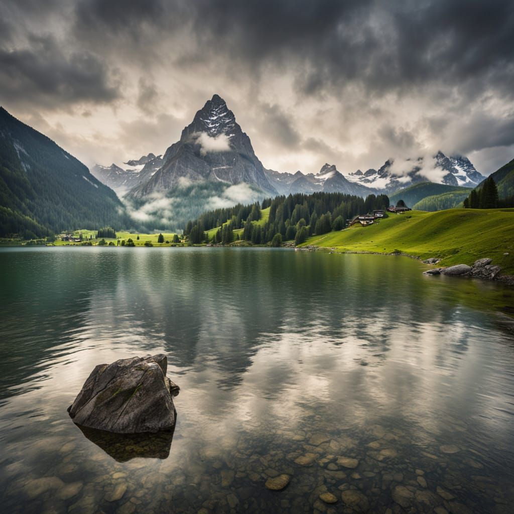Swiss Alps Panorama in Golden Light