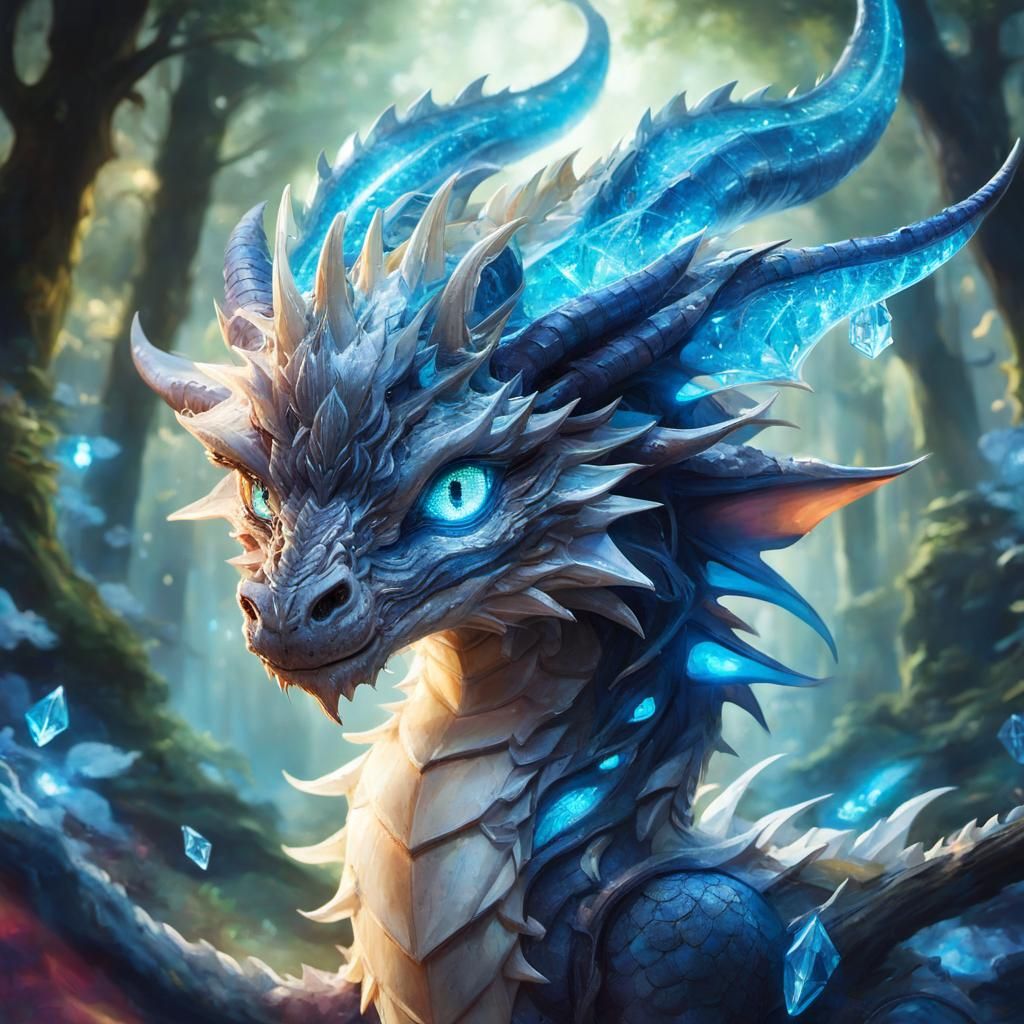 Luminescent Dragon Portrait with Crystal Horns