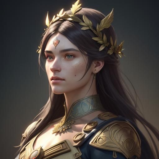 Heroic Portrait with Sacred Symbols and Divine Radiance