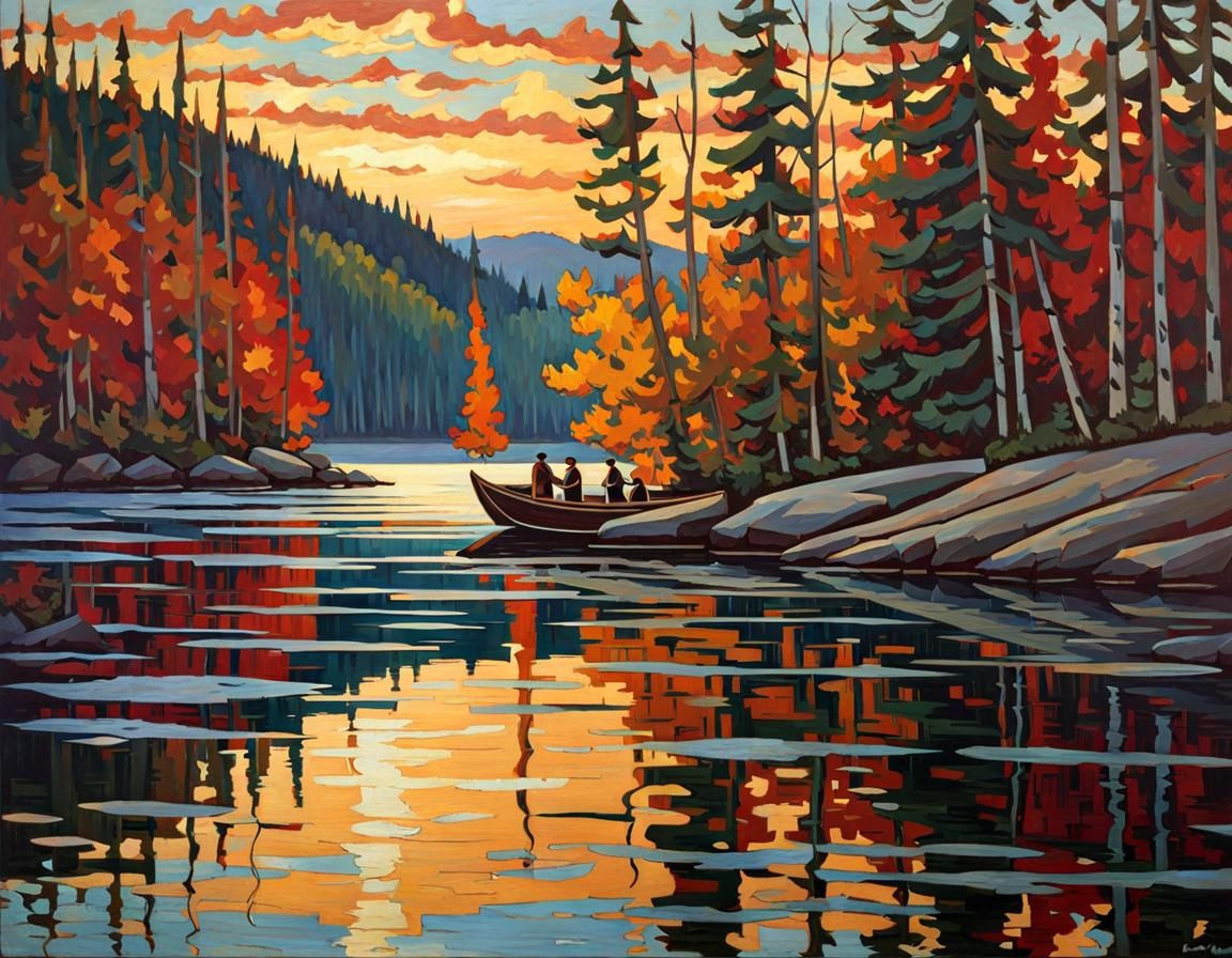 Lake Scene in Tom Thomson Style