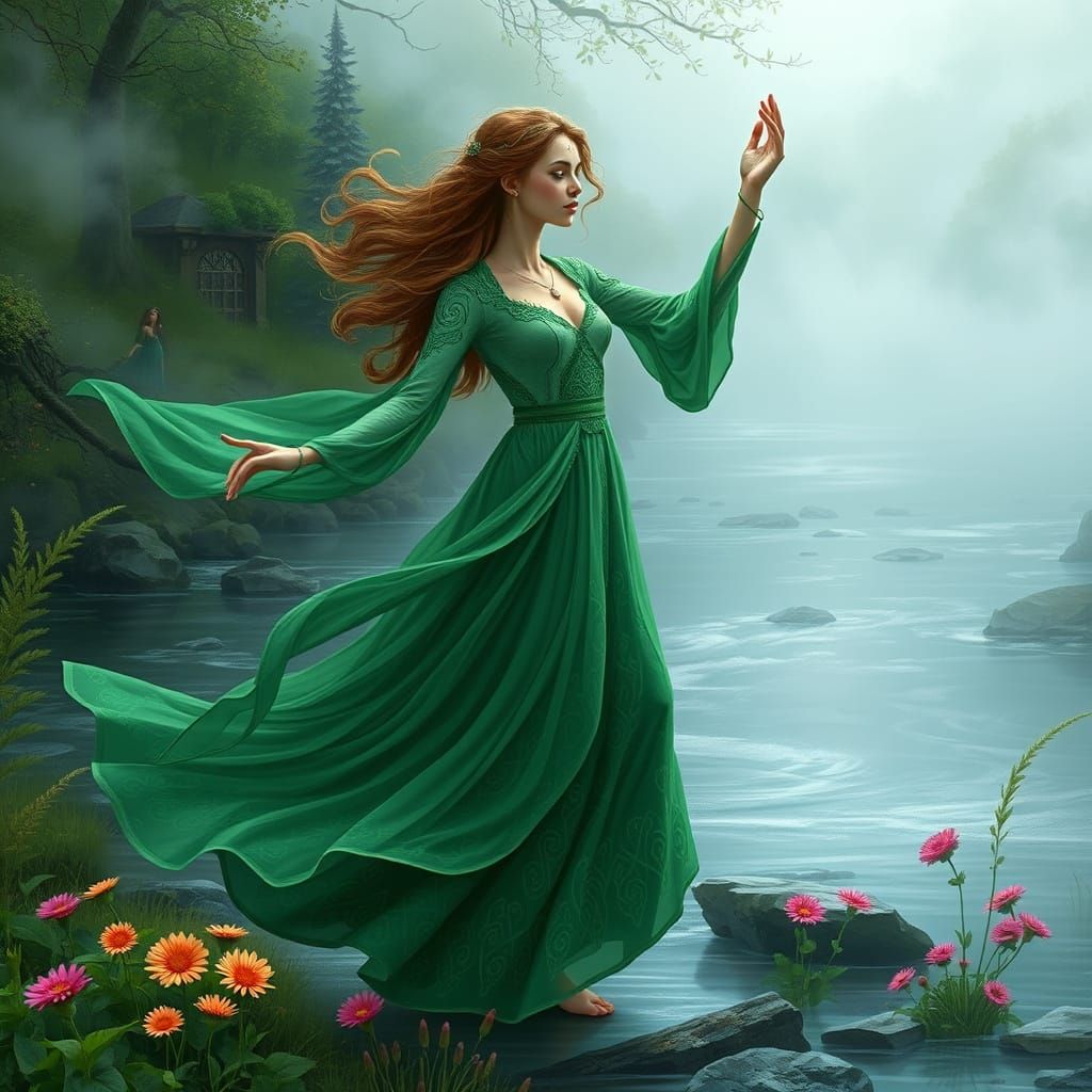 Mystical Irish Dancer Surrounded by Emerald Greenery