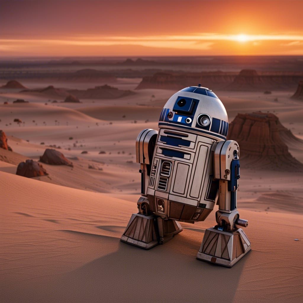 R2D2 Sunset on Tatooine: Science Fiction Art