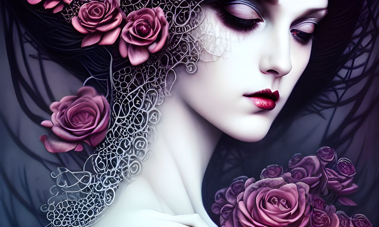 Salome with Black Roses: Fantasy Photorealistic Portrait