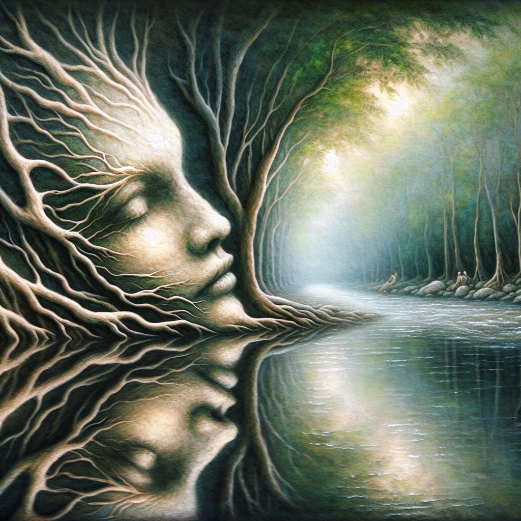 Tree Roots Morphing into Face: Oil Painting