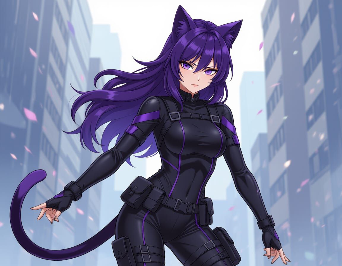 Graceful Cat Woman Sylva in Anime Semi-Realism Style