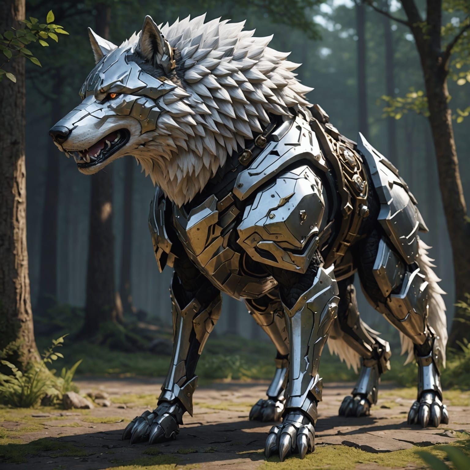 Armored Wolf in 3D Anime Style