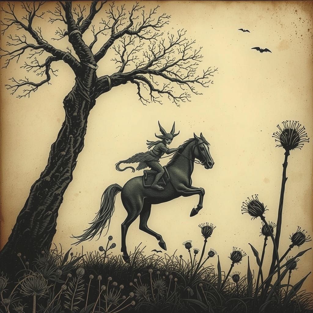 Ethereal Rider Embarks on Whimsical Journey Through Nature