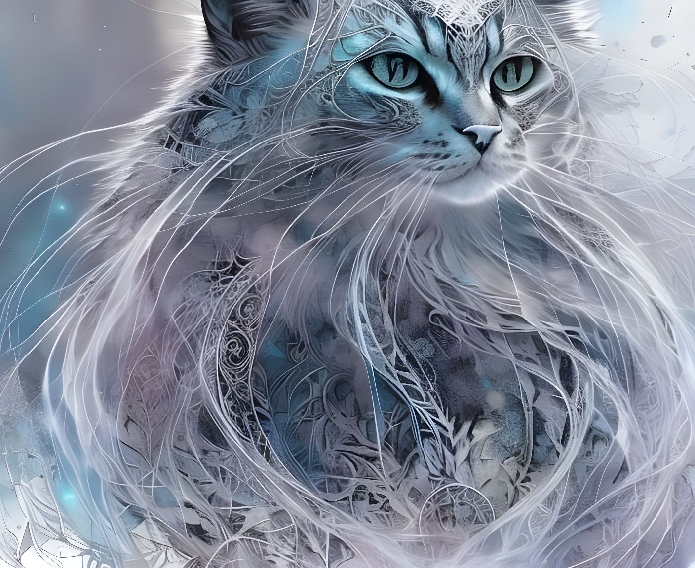 Magical Ghost Cat Portrait in Digital Painting Style