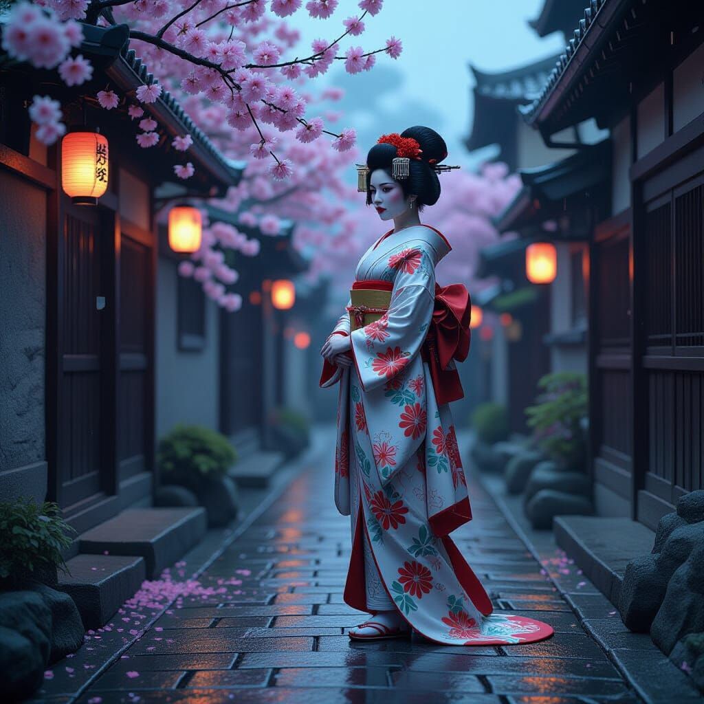 Masterpiece Geisha Portrait in Japanese Village
