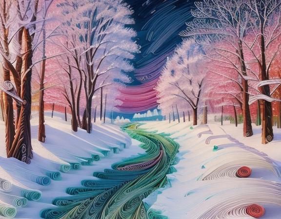 Paper Quilling Winter Landscape in Expressionist Style