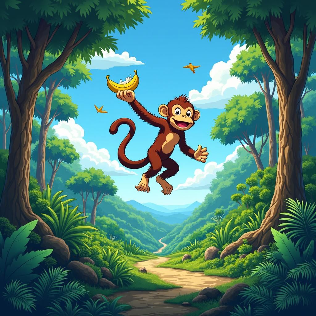 Lush African Jungle Scene in Anime Style