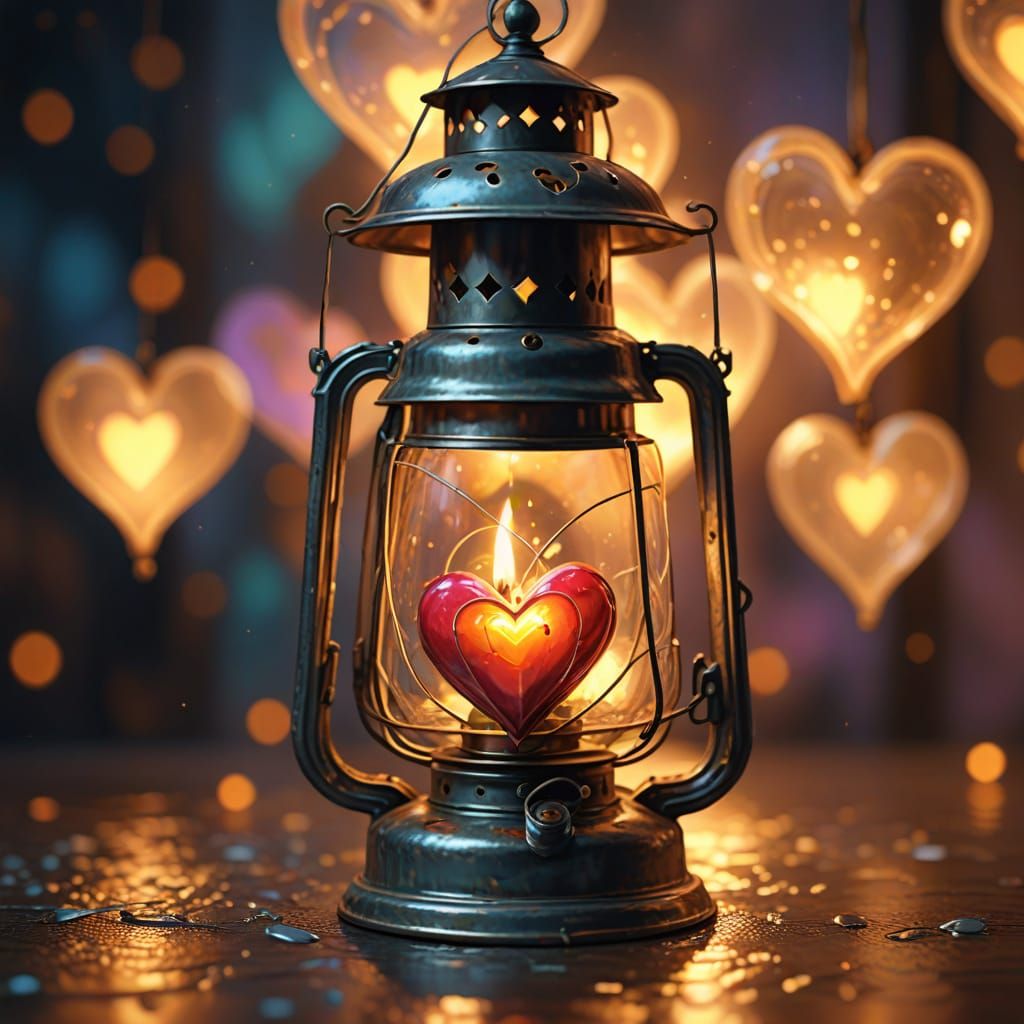 Heart Inside Lantern: Vibrant Macro Digital Art