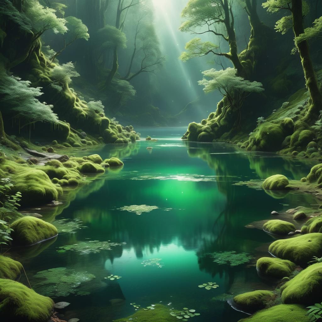 Crystal Lake in Mossy Ravine: Digital Matte Painting