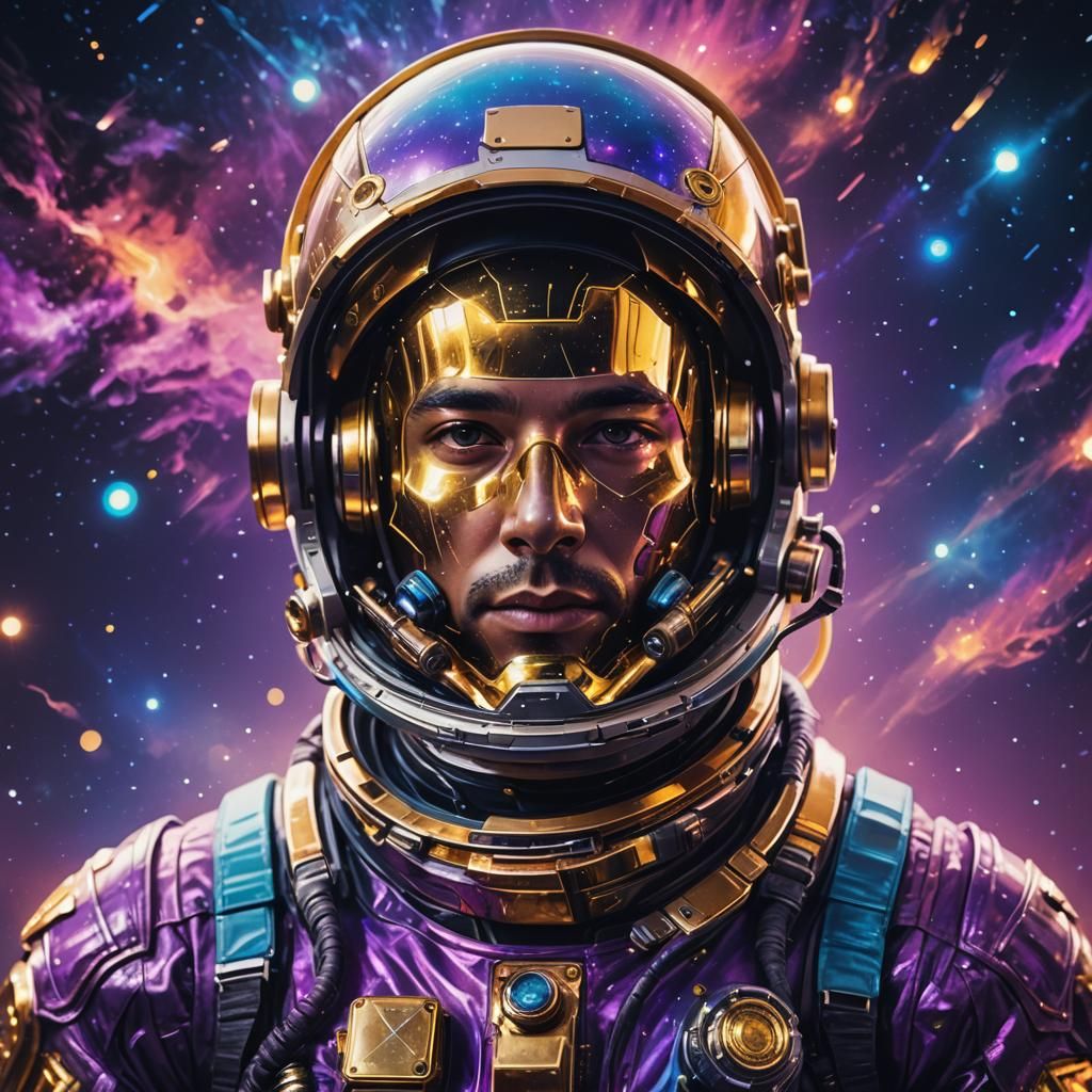 Astronaut in Futuristic Spacesuit with Neon Lights