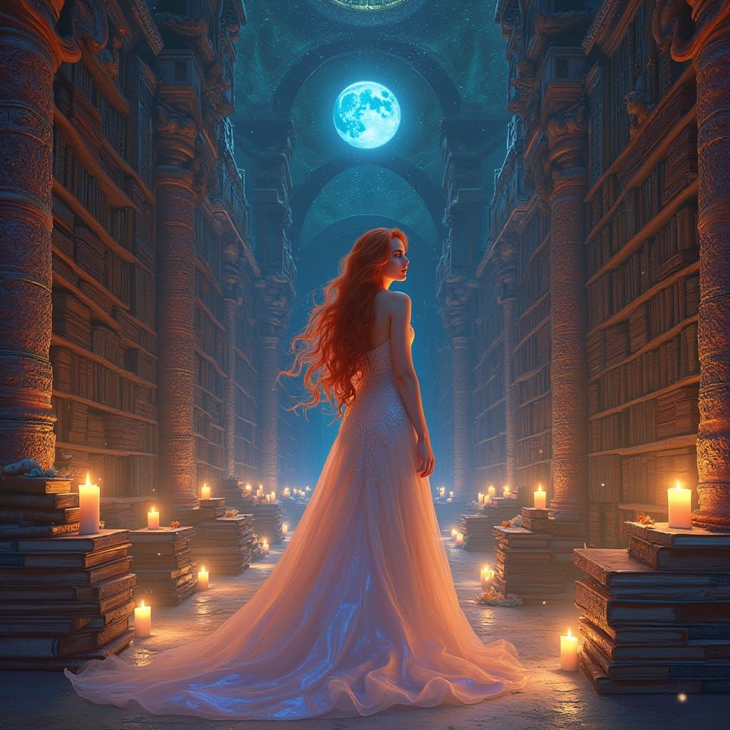 Bioluminescent Library: Cosmic Surrealism and Art Nouveau