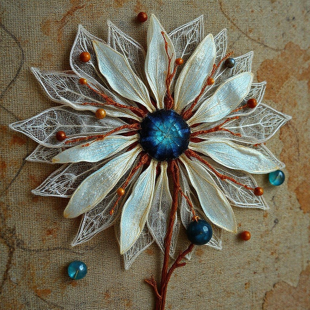 Grunge Fusion with Iridescent Embroidery and Dandelion