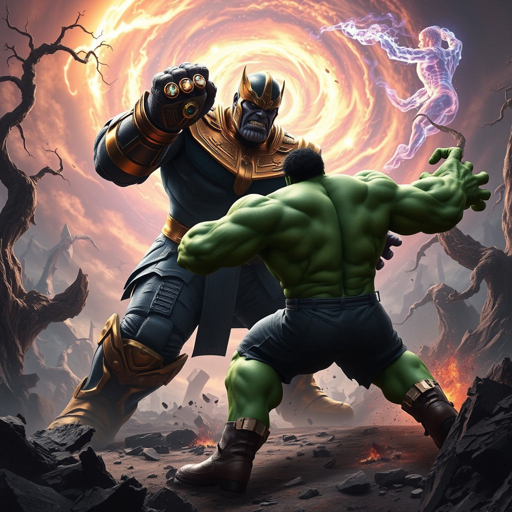 Thanos vs Hulk: Epic Battle in a Ruined Realm
