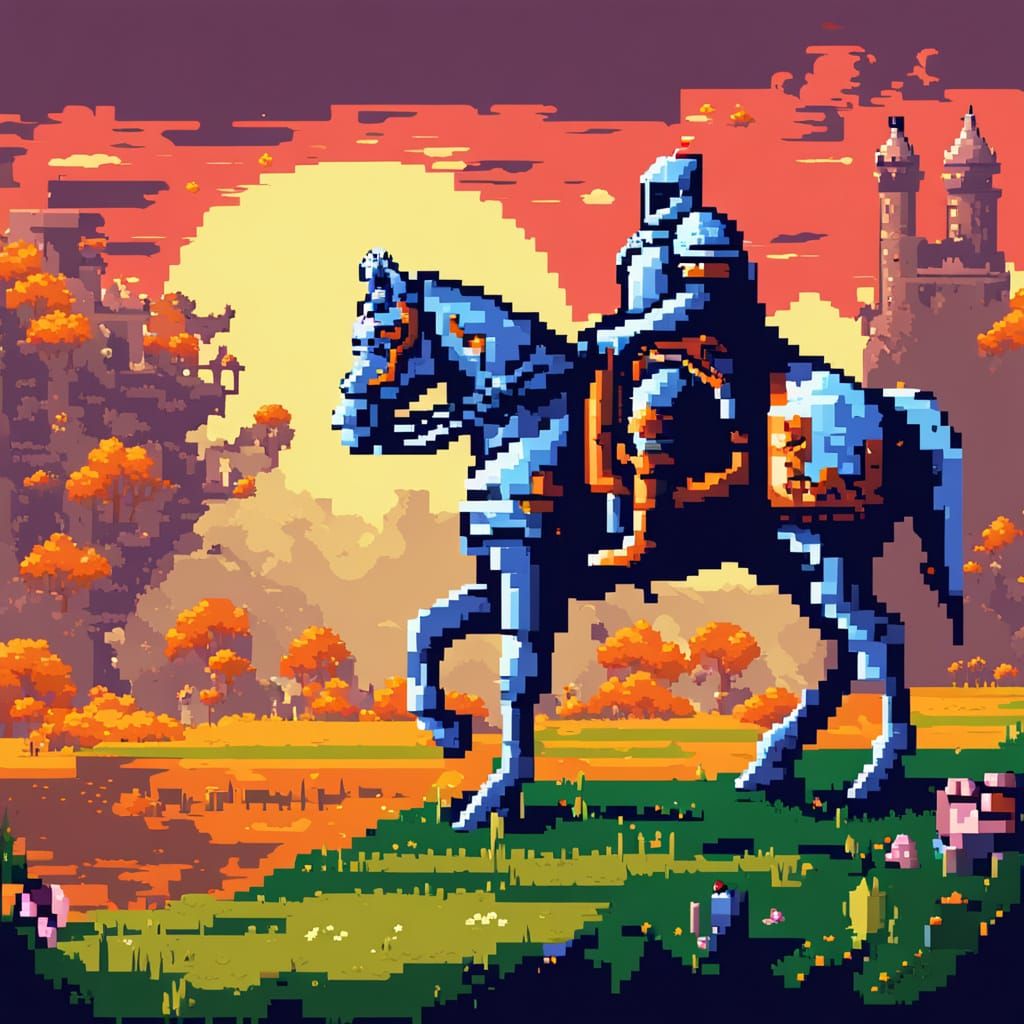 Pixel Art Knight Rides in 16-bit Style
