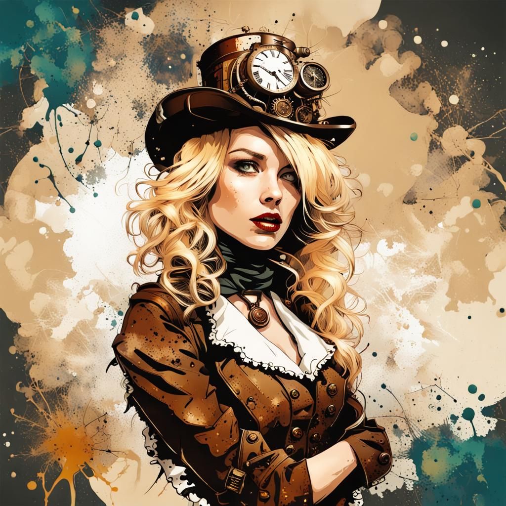 Steampunk Blond Woman with Paint Splatter Effects