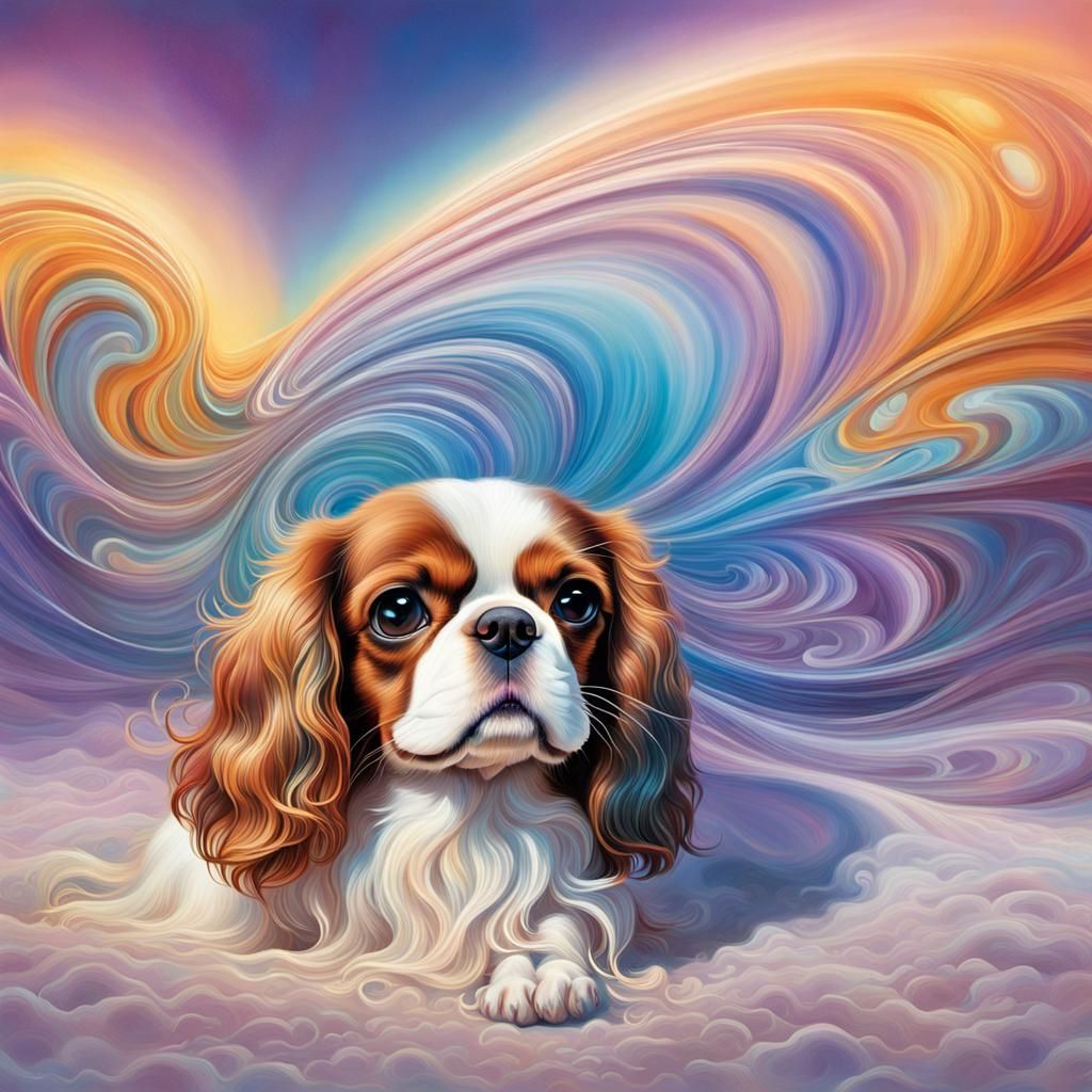 Surreal Cavalier King Charles Spaniel with Dali-esque Ears