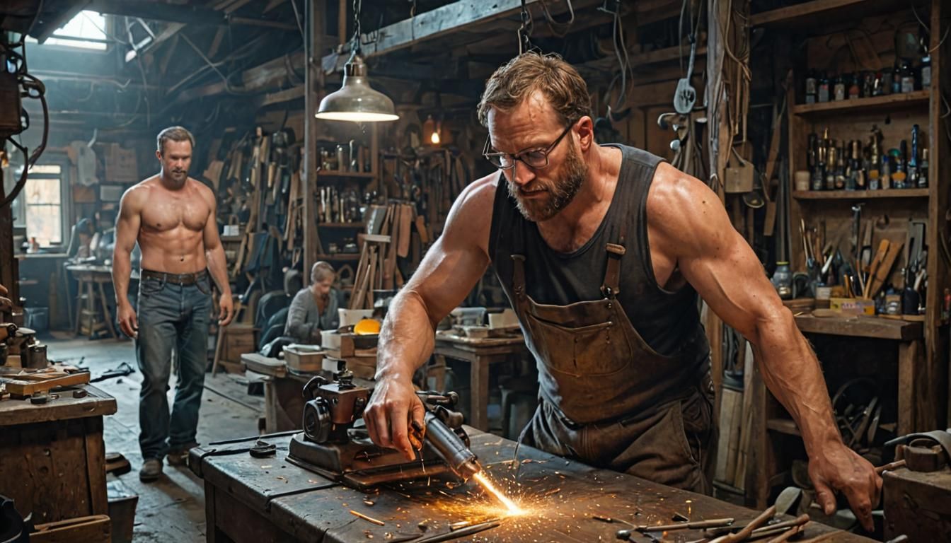 Men at Work: Hyperrealistic Folk Art with Dynamic Lighting