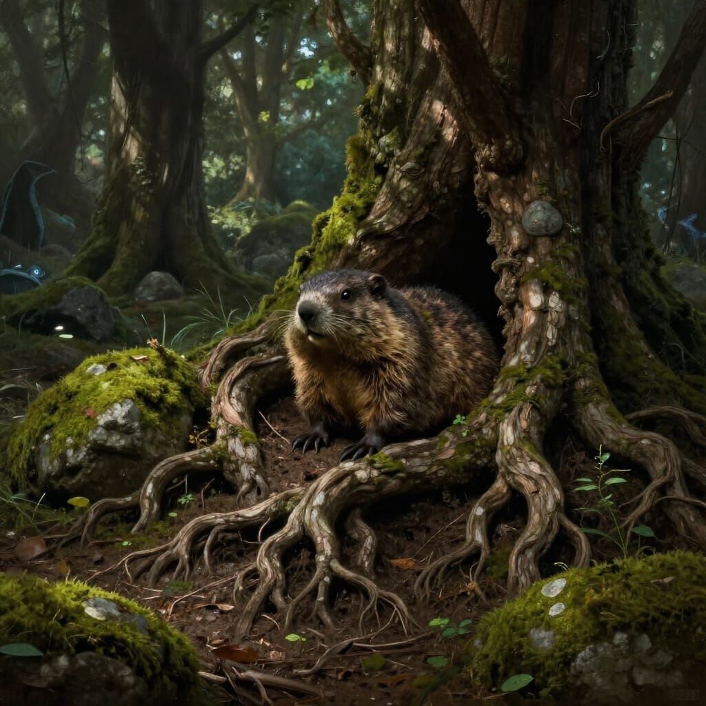 Camouflaged Groundhog in Magical Woodland