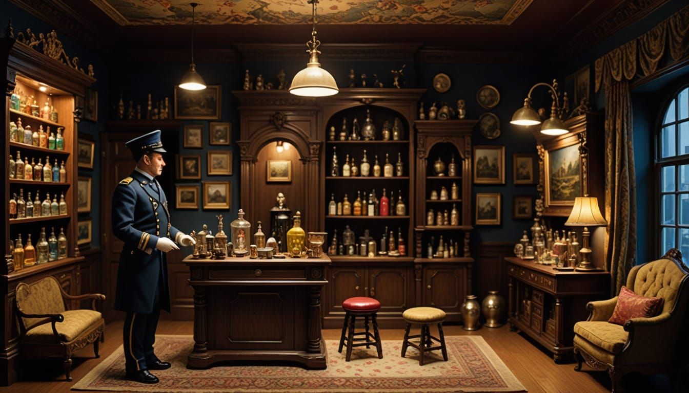 English Policeman in Glass Bottle Massage Parlor Scene