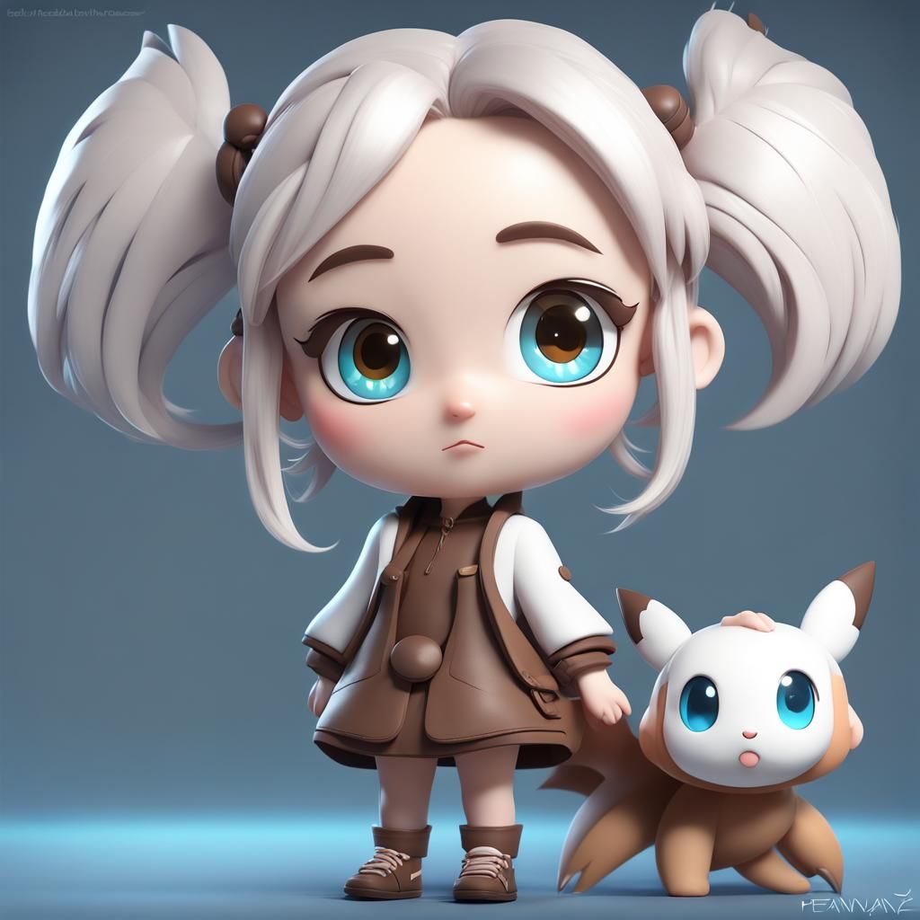 Cute Chibi Girl with Pokemon Tail in 3D