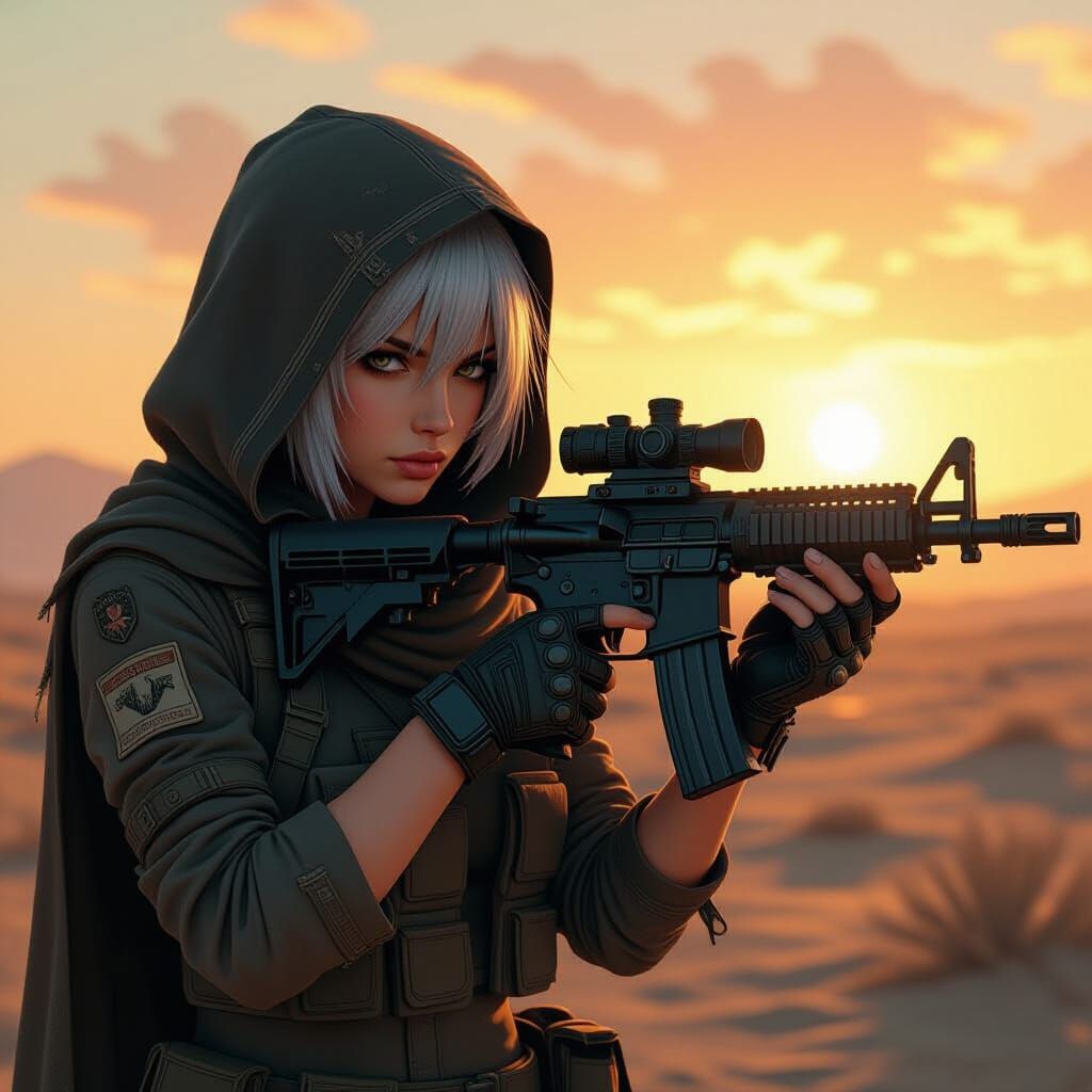 Post-Apocalyptic Woman with Rifle in Gritty Style