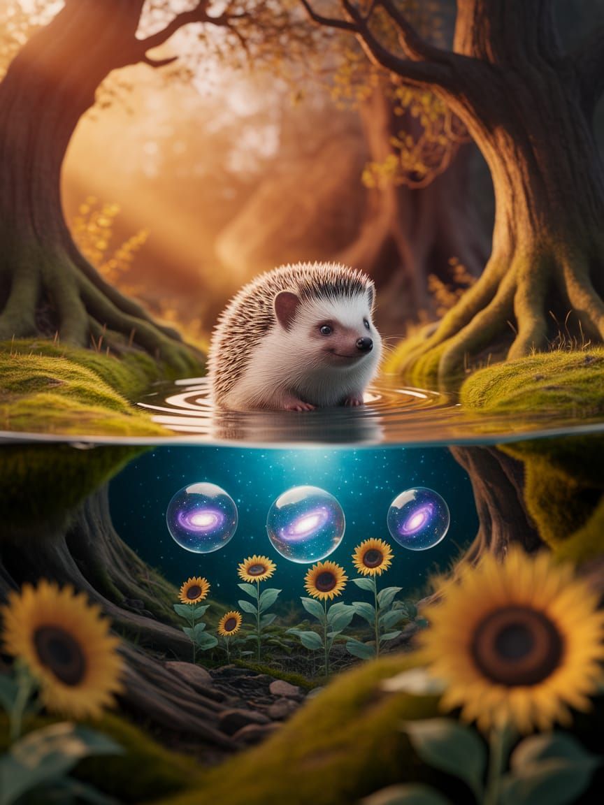 Hedgehog Drowning Sadness, Joyful Sunflowers Emerge