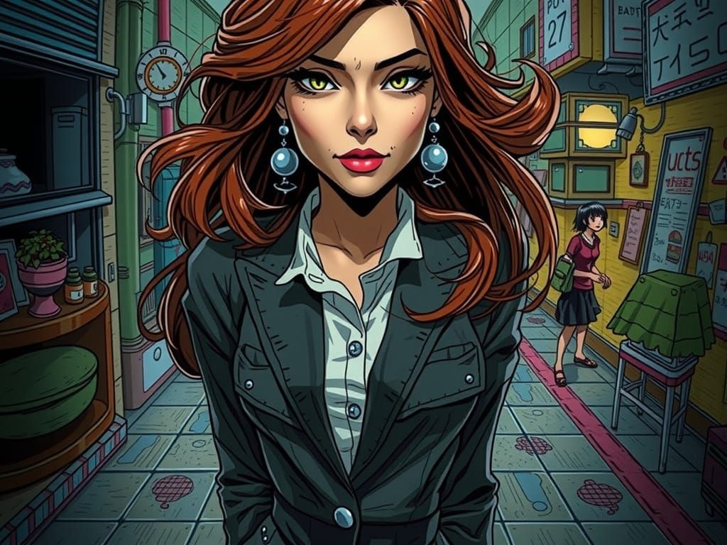 Expressive 2.5D Woman in Anime Cartoon Style